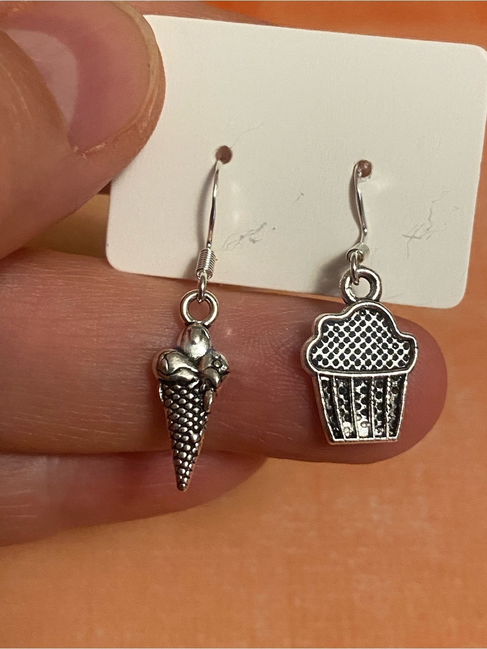 Silver-Tone Ice Cream Cone & Cupcake Dangle Earrings
